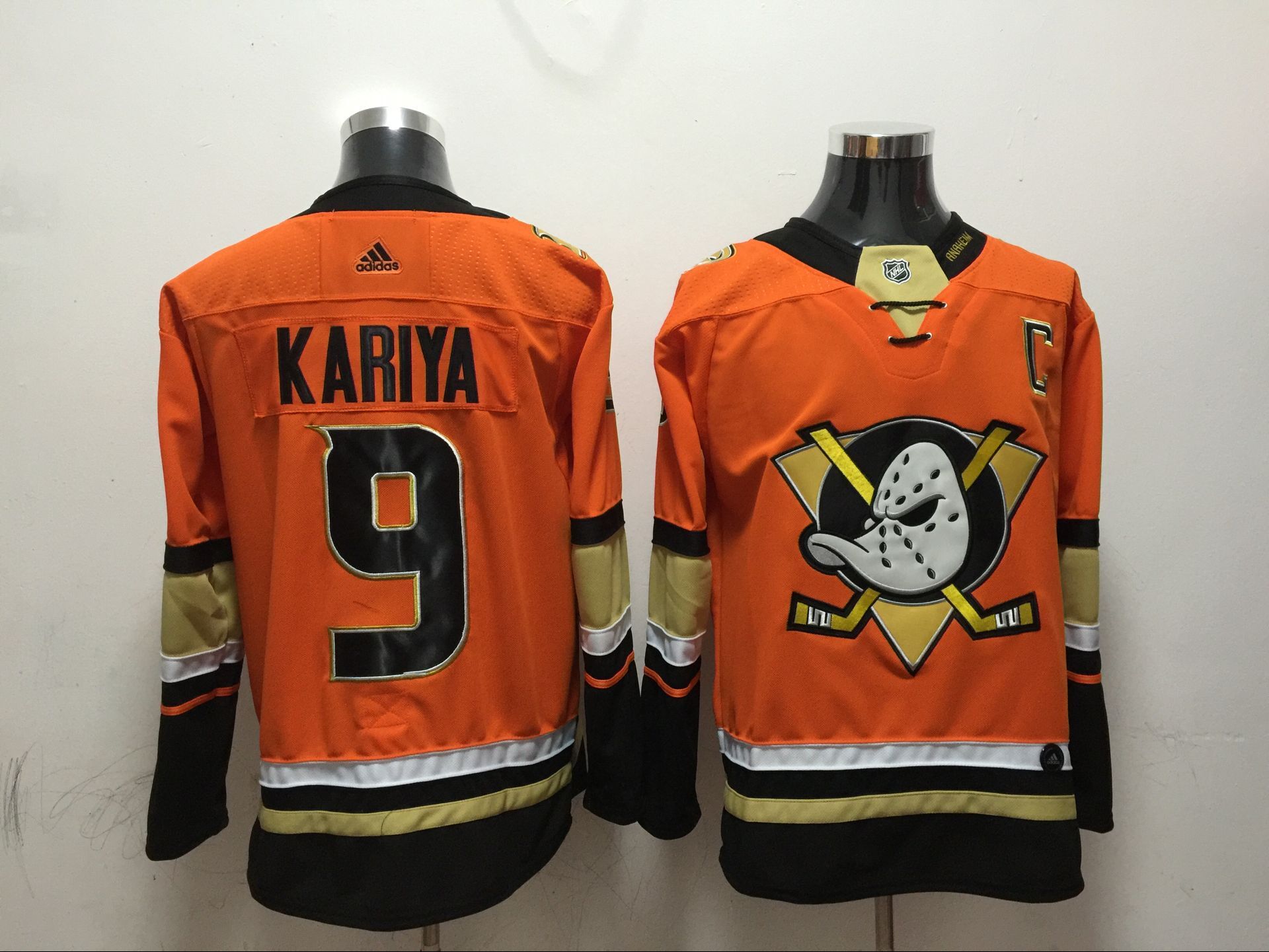 Men Anaheim Ducks 9 Kariya Orange Adidas Hockey Stitched NHL Jerseys